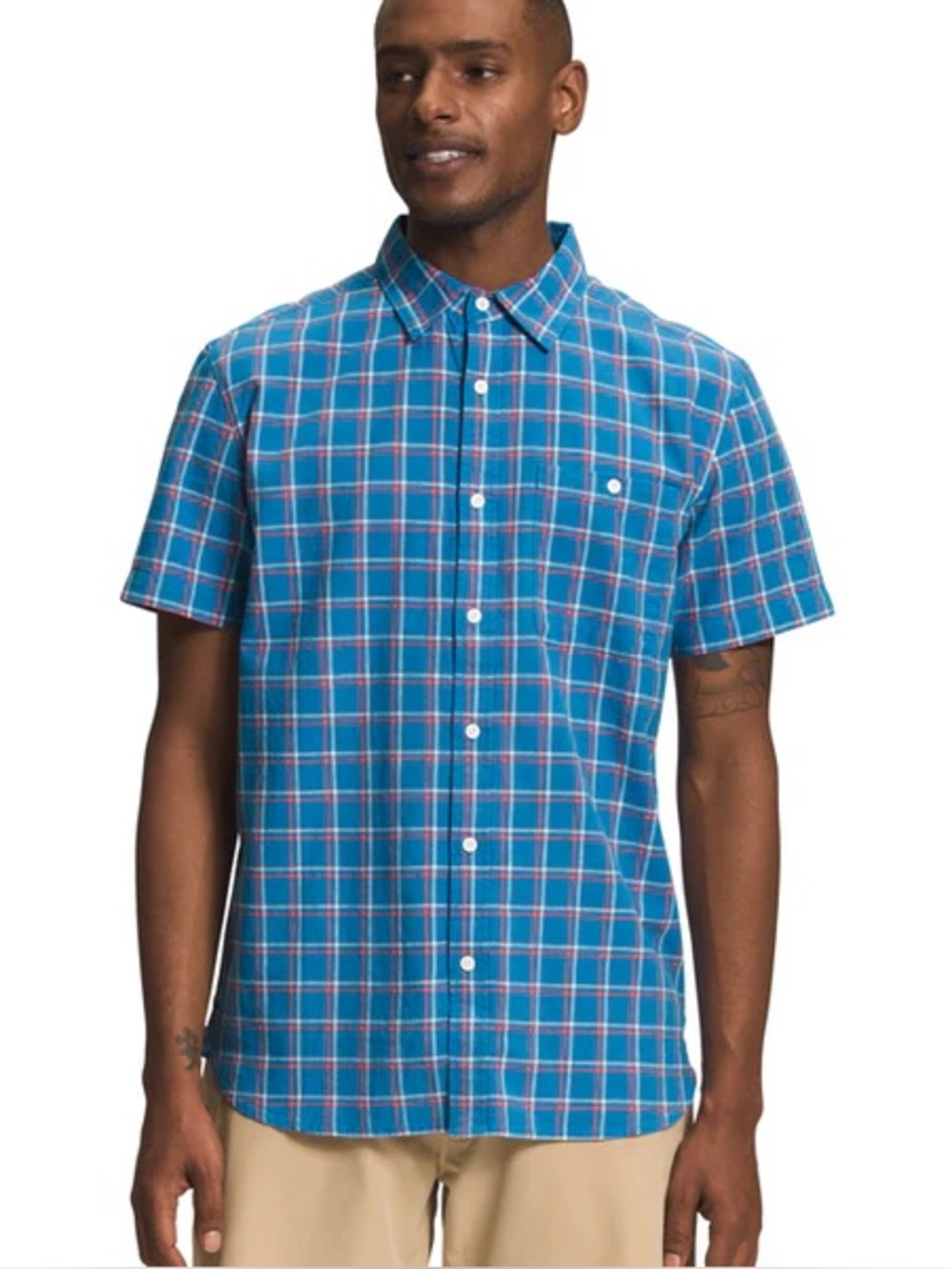 The North Face Men’s Loghill Woven Shortsleeve Button Up Plaid XL Blue $70